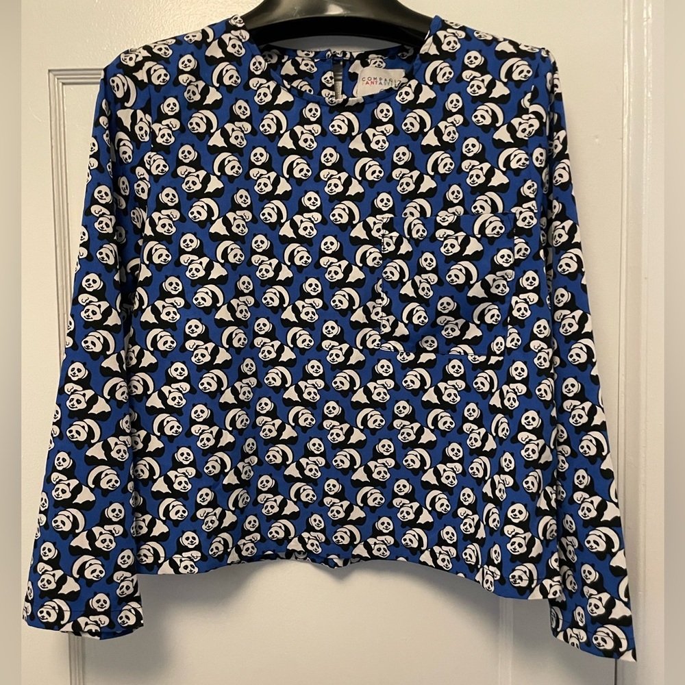 Blue Panda Print Long-Sleeve Blouse From Spain